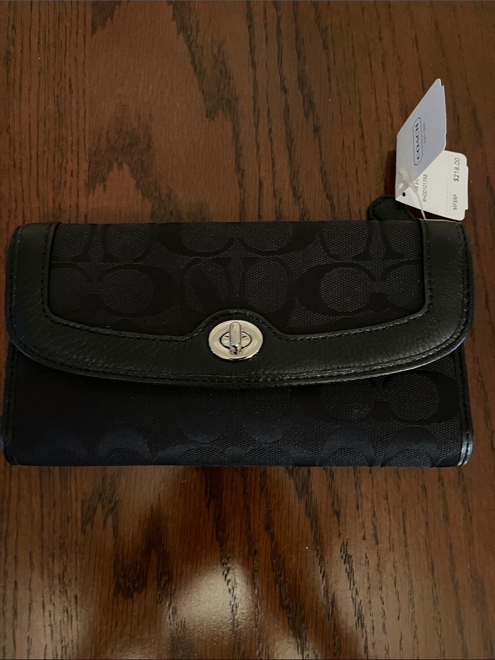 NWT Coach Signature Canvas Wallet in Black with Silver Turnlock